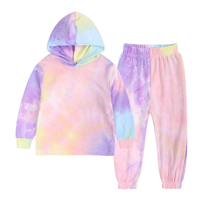 Tie Dye Pajamas Sets Long Sleeve T-shirt+Pants Trousers Girls Baby Boys Autumn