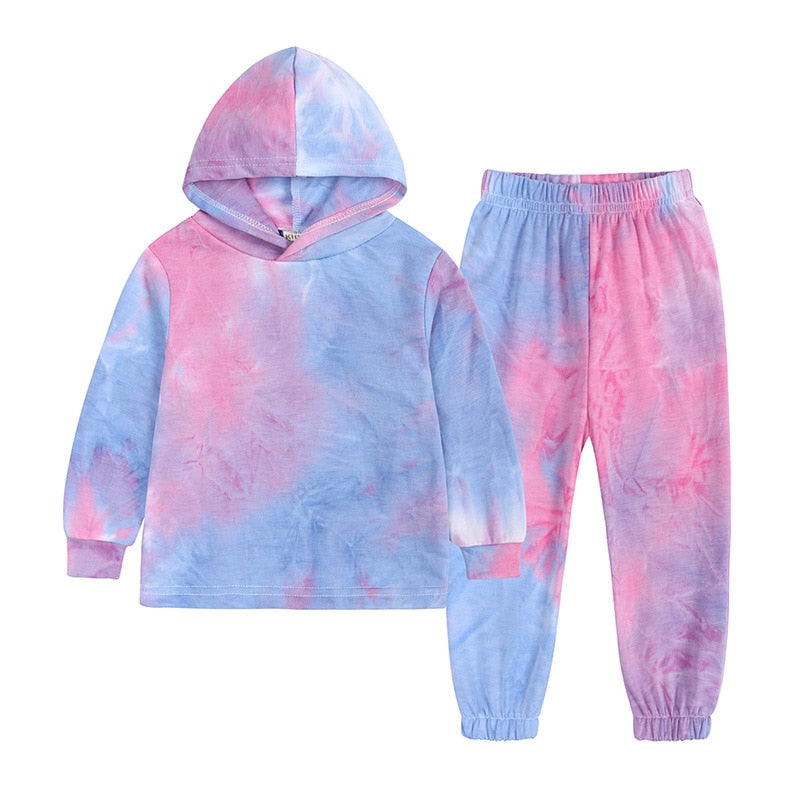 Tie Dye Pajamas Sets Long Sleeve T-shirt+Pants Trousers Girls Baby Boys Autumn