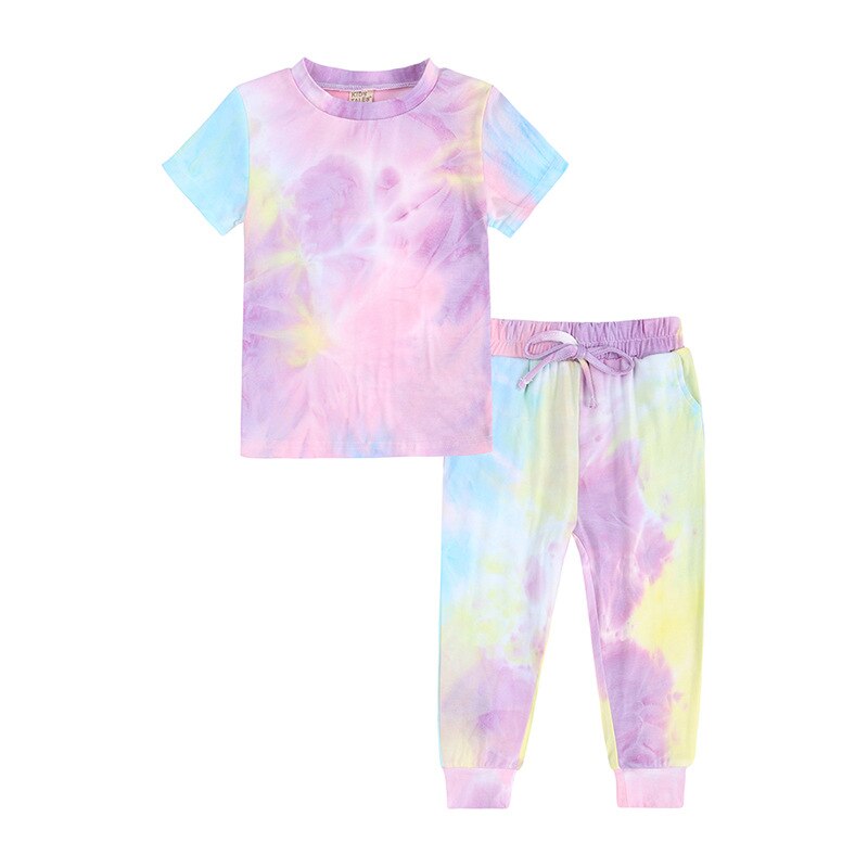 Tie Dye Pajamas Sets Long Sleeve T-shirt+Pants Trousers Girls Baby Boys Autumn
