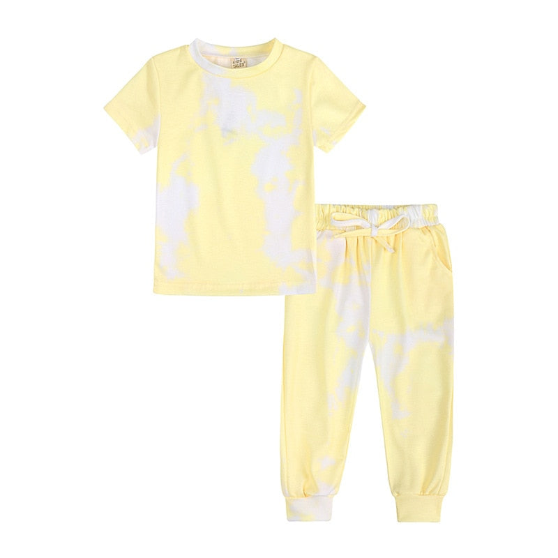 Tie Dye Pajamas Sets Long Sleeve T-shirt+Pants Trousers Girls Baby Boys Autumn