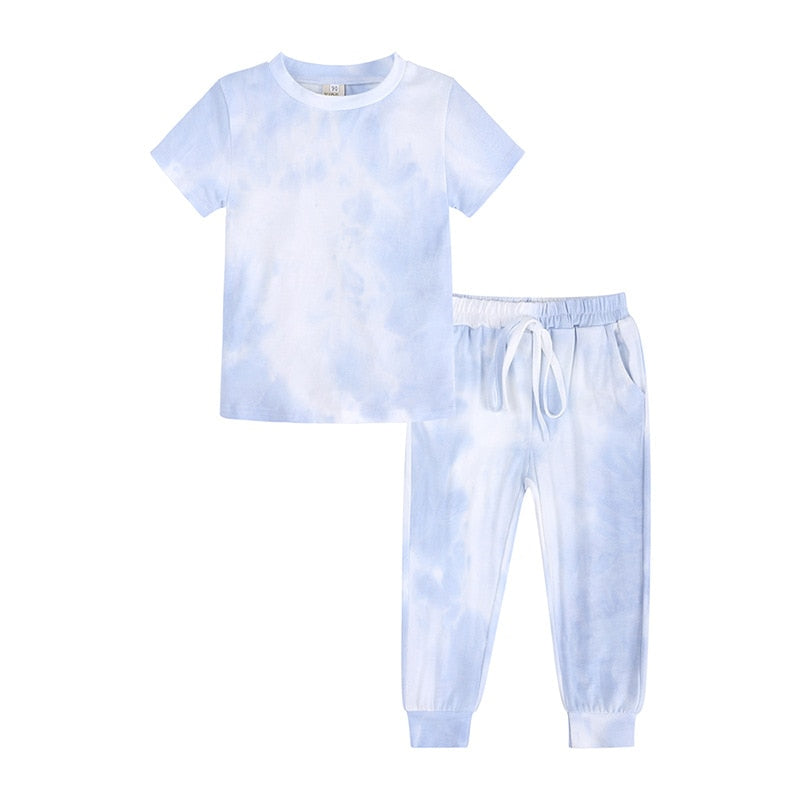 Tie Dye Pajamas Sets Long Sleeve T-shirt+Pants Trousers Girls Baby Boys Autumn