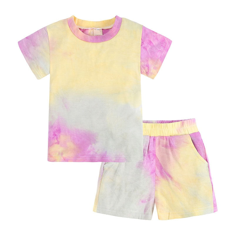 Tie Dye Pajamas Sets Long Sleeve T-shirt+Pants Trousers Girls Baby Boys Autumn