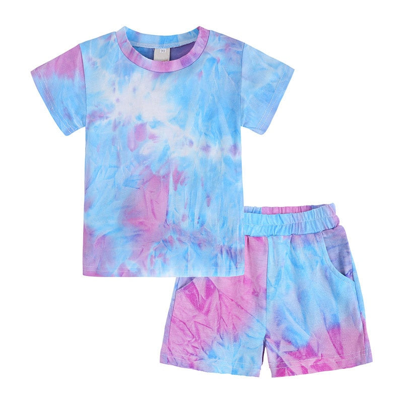 Tie Dye Pajamas Sets Long Sleeve T-shirt+Pants Trousers Girls Baby Boys Autumn