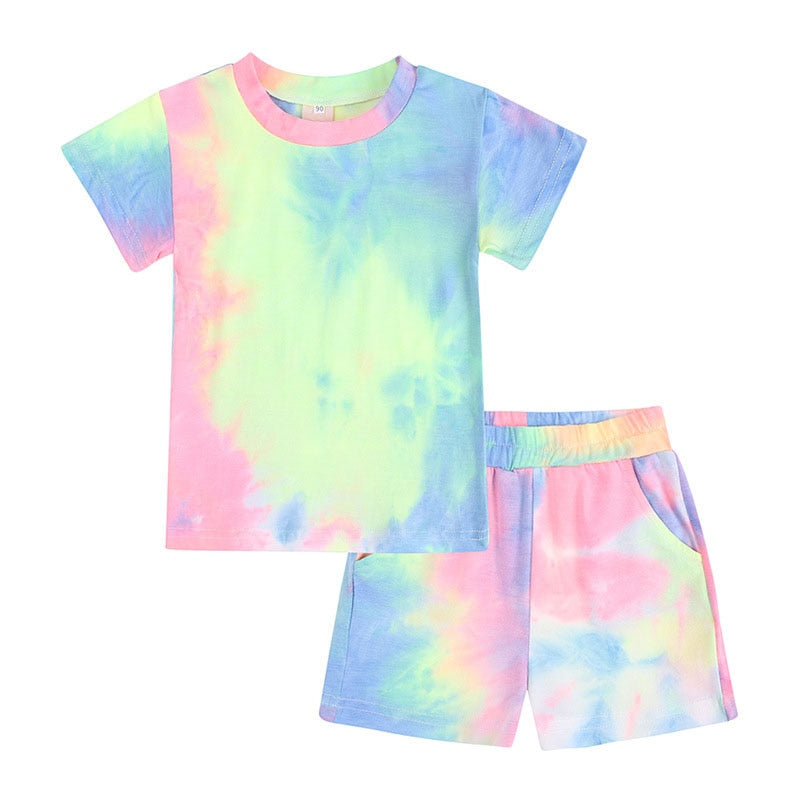 Tie Dye Pajamas Sets Long Sleeve T-shirt+Pants Trousers Girls Baby Boys Autumn