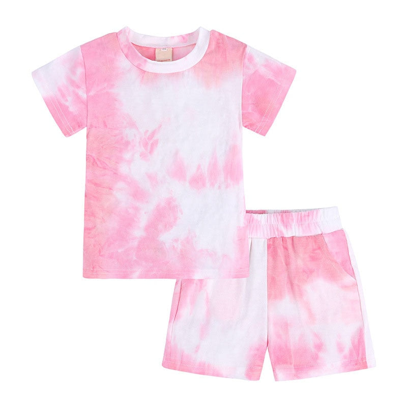 Tie Dye Pajamas Sets Long Sleeve T-shirt+Pants Trousers Girls Baby Boys Autumn