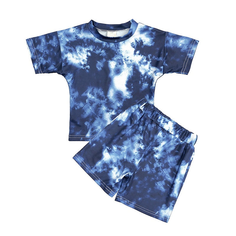 Tie Dye Pajamas Sets Long Sleeve T-shirt+Pants Trousers Girls Baby Boys Autumn
