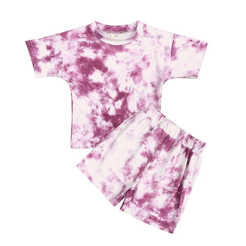 Tie Dye Pajamas Sets Long Sleeve T-shirt+Pants Trousers Girls Baby Boys Autumn