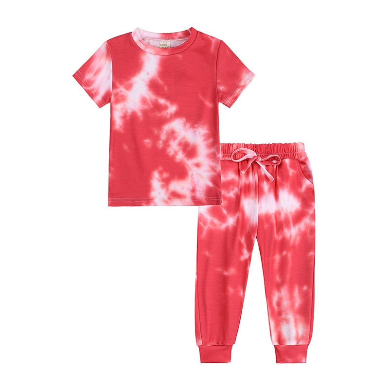 Tie Dye Pajamas Sets Long Sleeve T-shirt+Pants Trousers Girls  Baby Boys Autumn