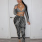 Bandage Two Piece Set Sexy V Neck Lace Up Crop Top + Print Sheer Mesh Pant Suits Club Party Tracksuit Women Festival Outfits y2k