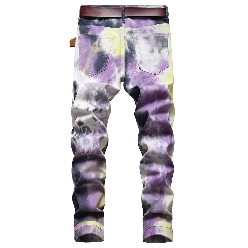 Tie and Dye Stretch Denim Jeans Trendy Purple Pants