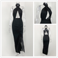 Halter Drawstring Sexy Bandage Dress , Split Hollow Out Backless Long