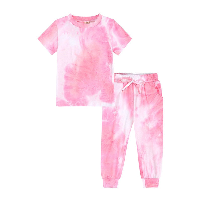 Tie Dye Pajamas Sets Long Sleeve T-shirt+Pants Trousers Girls  Baby Boys Autumn