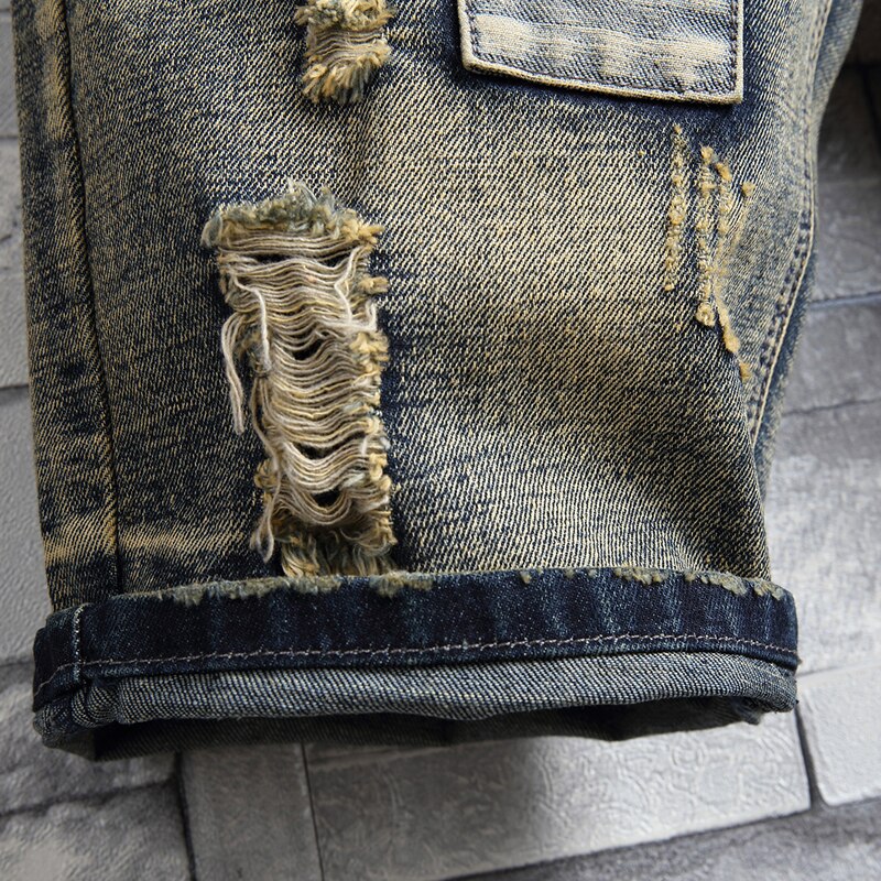 Casual Hole Patch Jean Shorts Male Brand Clothes