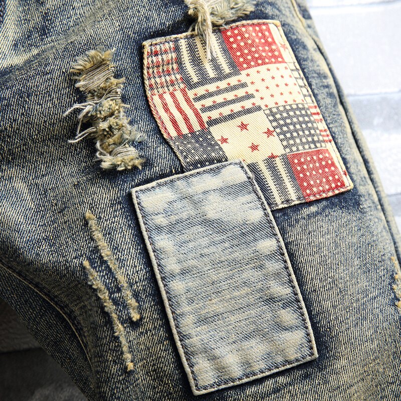 Casual Hole Patch Jean Shorts Male Brand Clothes