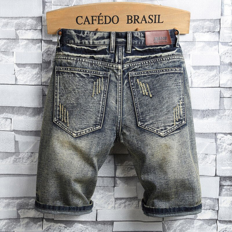 Casual Hole Patch Jean Shorts Male Brand Clothes