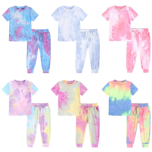 Tie Dye Pajamas Sets Long Sleeve T-shirt+Pants Trousers Girls  Baby Boys Autumn