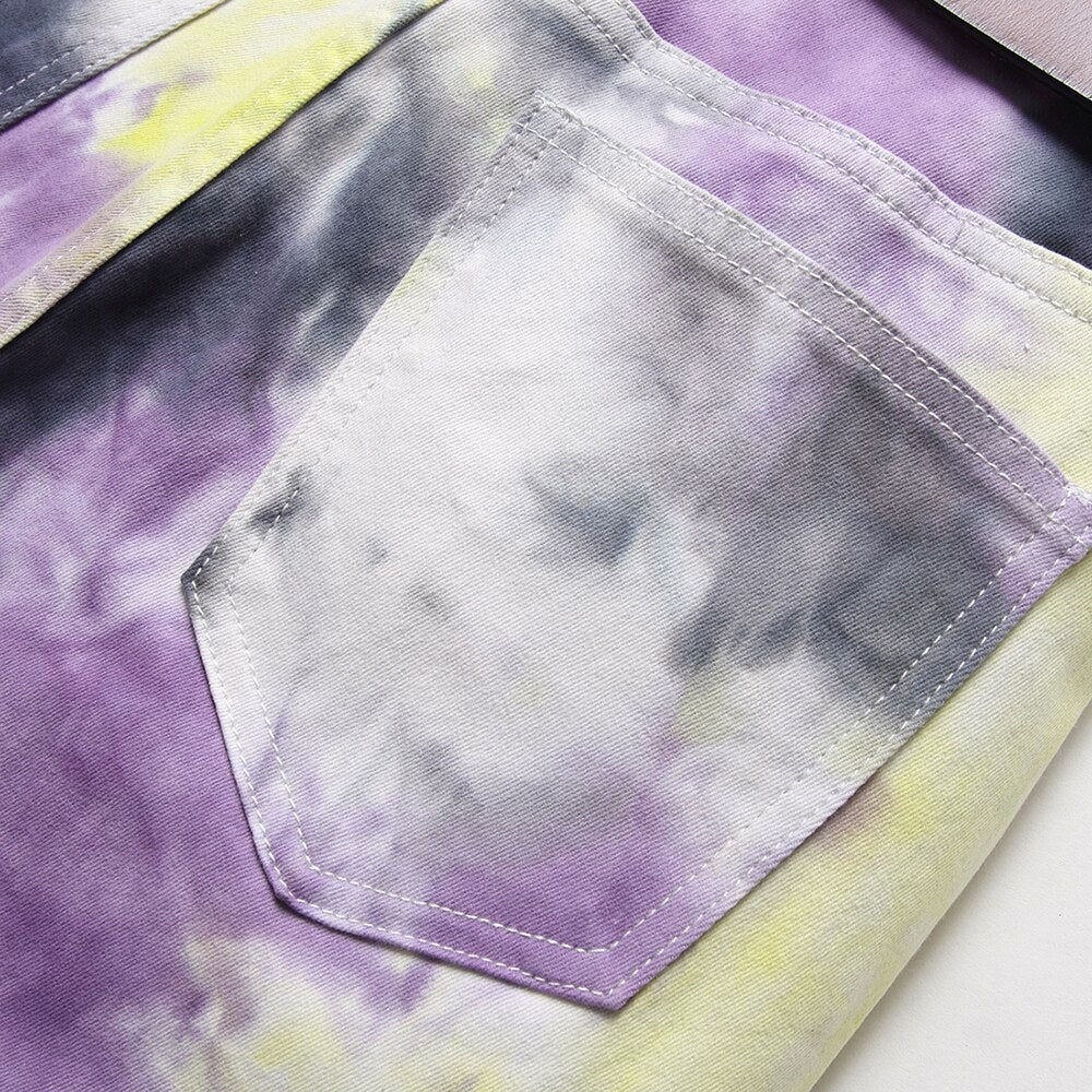 Tie and Dye Stretch Denim Jeans Trendy Purple Pants