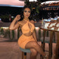 Solid Backless Cut Out Women's Cross Halter Short Mini Dresses