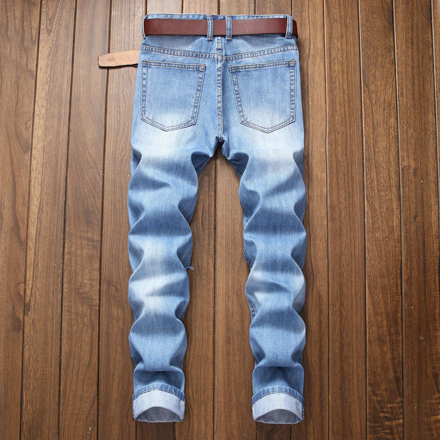 Ripped Straight Fit Stretch less Jeans Fashionable Blue Casual  High Quality Denim Pants