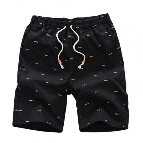 Rise Fish Bone Print Men Shorts Loose Drawstring Pockets Short Pants Bottoms