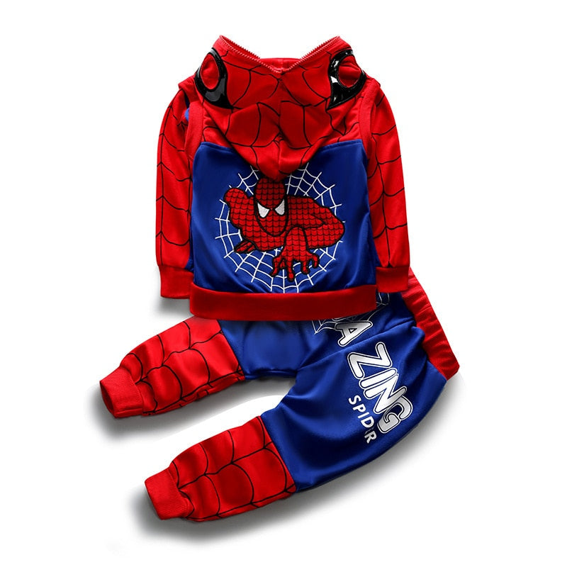 Printed Spider Man Embroidery Hooded Coat and pants 3pcs Kids Set Outfits