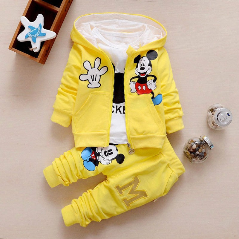 Cute Mickey Cotton Hooded Coat + T-shirt + Pants 3PCS Set Casual Kids