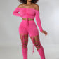 Off the Shoulder 2 Piece Set Women Sexy Long Sleeve Laced Up Crop Top Cut Out Lace Up Pants