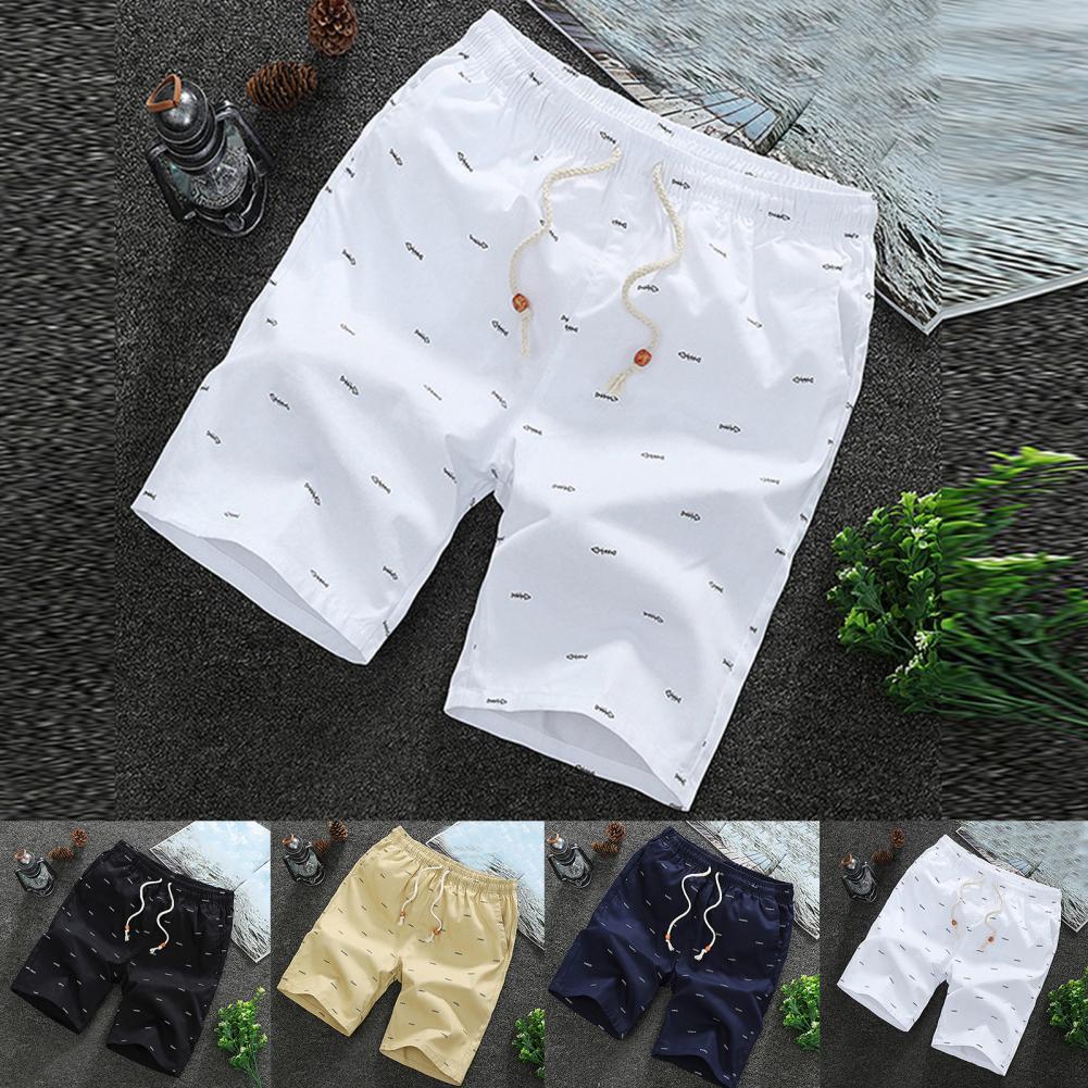 Rise Fish Bone Print Men Shorts Loose Drawstring Pockets Short Pants Bottoms