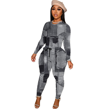 Autumn Faux Denim Two Piece Set Outfits