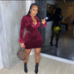 Sexy Furry Collar Velvet 2 Piece Set