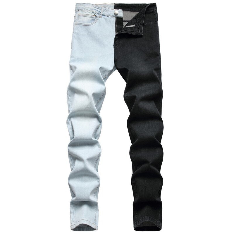 Half and Half colored jeans and dingy denim jeans