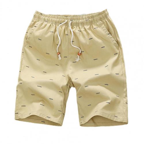 Rise Fish Bone Print Men Shorts Loose Drawstring Pockets Short Pants Bottoms