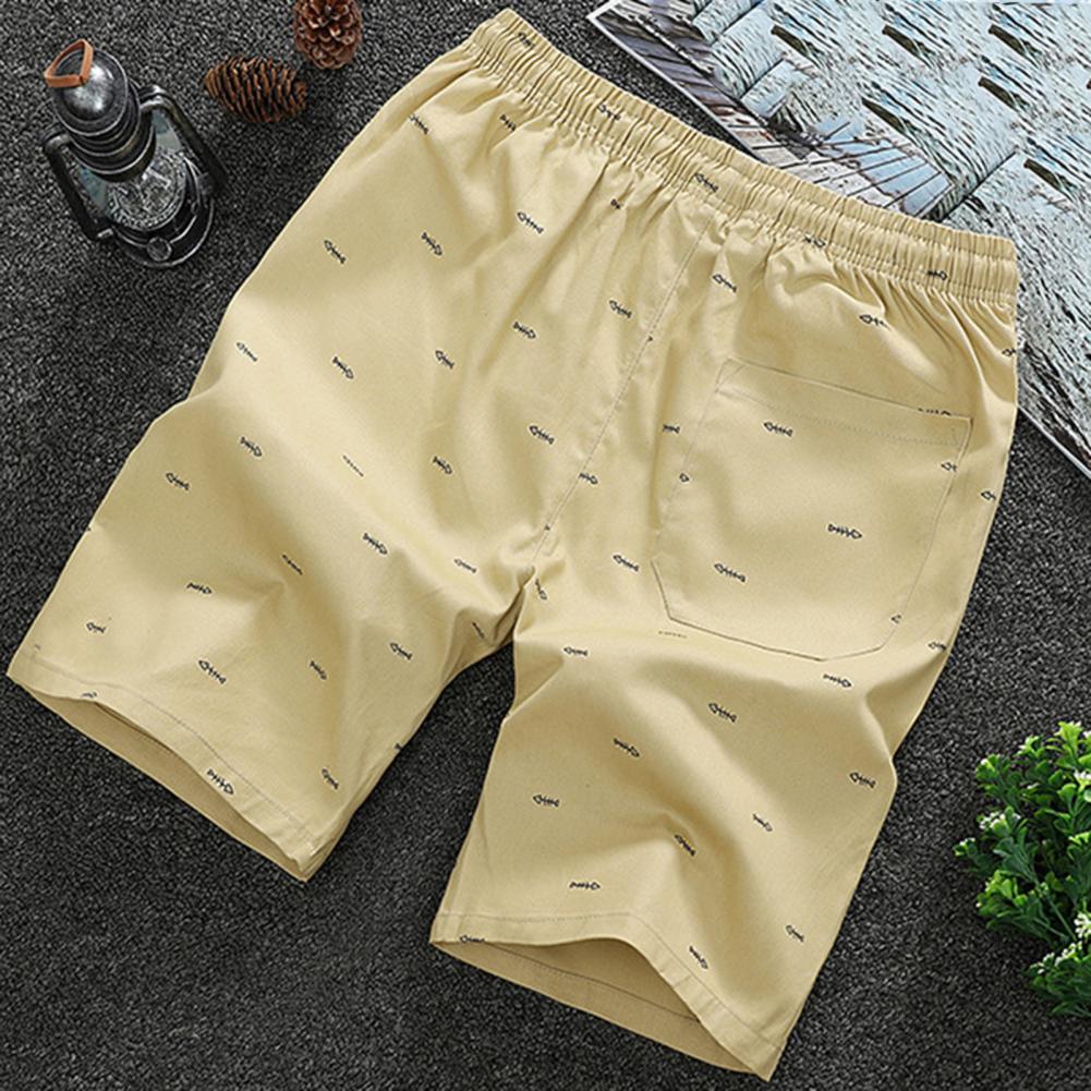 Rise Fish Bone Print Men Shorts Loose Drawstring Pockets Short Pants Bottoms