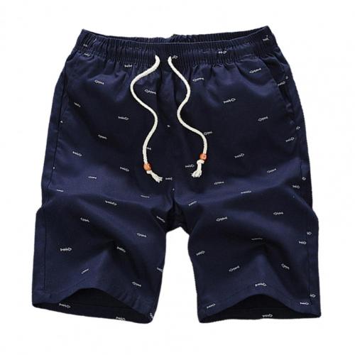 Rise Fish Bone Print Men Shorts Loose Drawstring Pockets Short Pants Bottoms