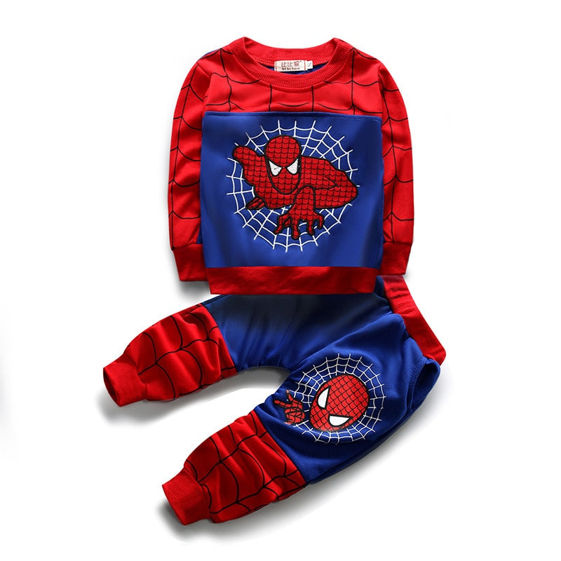 Printed Spider Man Embroidery Hooded Coat and pants 3pcs Kids Set Outfits