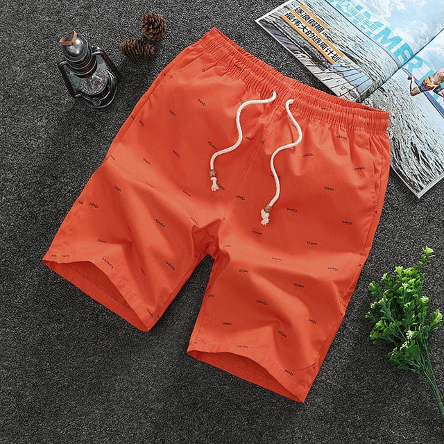 Rise Fish Bone Print Men Shorts Loose Drawstring Pockets Short Pants Bottoms