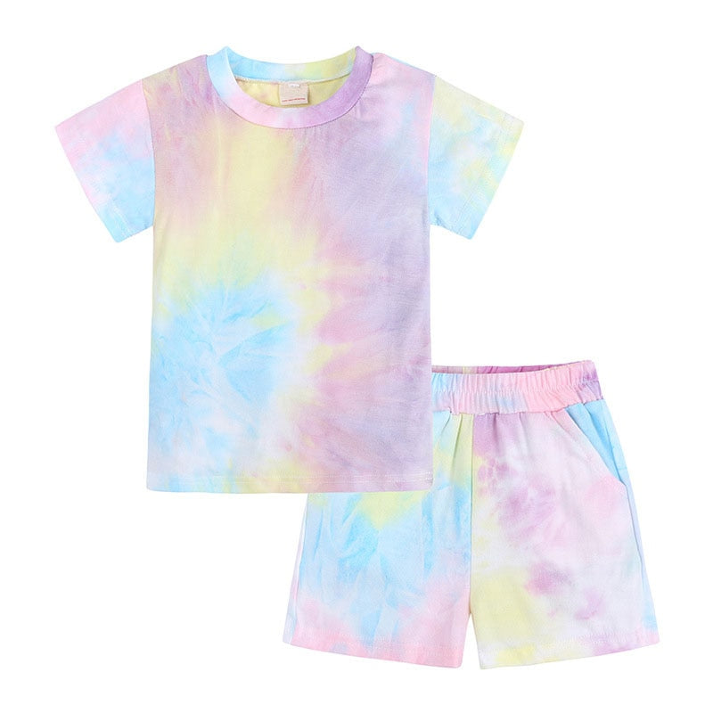 Tie Dye Pajamas Sets Long Sleeve T-shirt+Pants Trousers Girls  Baby Boys Autumn